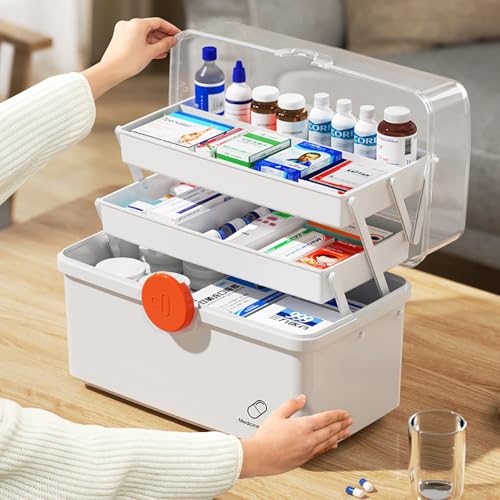 Image of Kaxich 13 inch 3 Layer Multipurpose Storage Box Craft Storage Boxes with Compartments, Plastic Tool Box Medicine Storage Box Sewing Box Hair Accessories Organiser Stationery Box with 2 Trays (Green)
