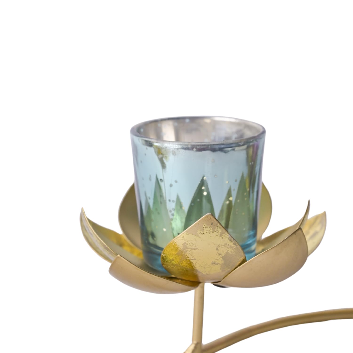 Market99 Decorative 3 Lotus Metal Mercury Glass Candle Holder | Unique Tealight St& for Home, Office, Balcony, Outdoor & Indoor Decoration | Stylish T-Light Holder for Dining, Wedding & Festive Season 2