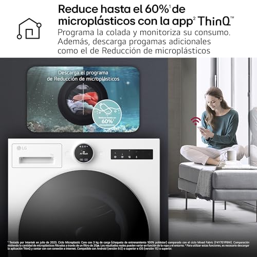 LG F4X9009TWCE Lavadora Inteligente, 9 Kg, 1400rpm, Carga Frontal, 23 Programas, AI Direct Drive, TurboWash 360º, 60% más eficiente que A, Serie 900, Blanca - imagen 12