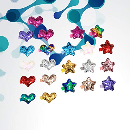 Pixnor 22 peças de presilhas de cabelo de lantejoulas, estrelas e corações jacaré grampos de cabelo