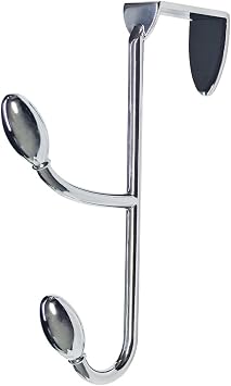 Traditional Over The Door Double Hooks, Organizer for Hanging Coats, Hats, Towels, Purses in Bedroom, Bathroom, Laundry Room and More - Silver
