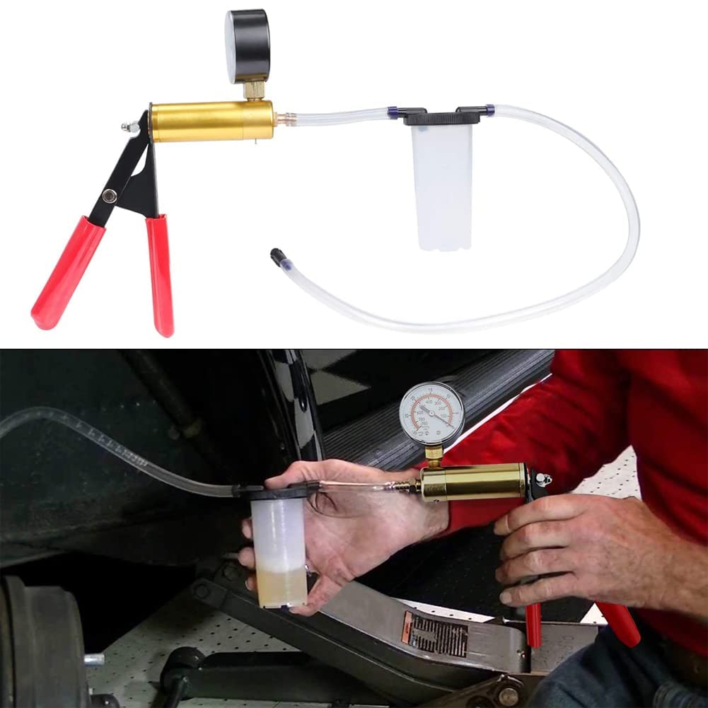Fyearfly Sangrado Kit del Sistema De Frenos, Vacío Probador Bomba De Mano Herramienta De Purga De Frenos Líquido Reparación De Vehículos con Medidor, para Frenos Diagnóstico De Motocicleta,Automóvil