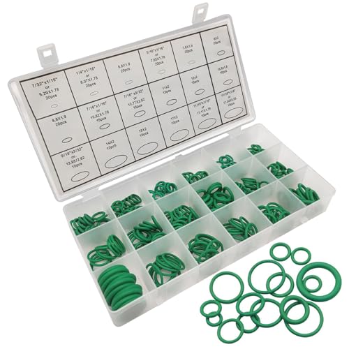 yorpyep 270 PCS Sealing Gaskets, 18 Sizes Air Conditioning Compressor O-Ring Combination Sets, Multi-Purpose Rubber Gaskets for Bearing Pumps with Storage Box, for Most Cars Trucks (Green)