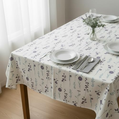 Image of HOMEMONDE 100% Cotton 4 Seater Table Cloth, 45 x 60 Inches Floral Printed Table Cover for Home Decor (114 X 152 cm, Blue & Purple)