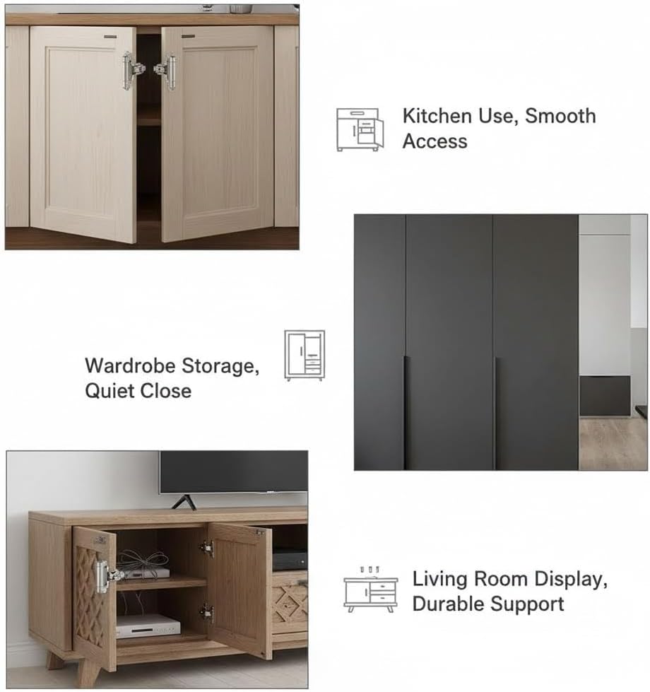 Cabinet Hinges Brushed Nickel for Kitchen Cabinets and Doors Self Closing Semi Concealed Face Mount with Door Bumpers and Hardware Screws Premium Durable Cabinet Hardware