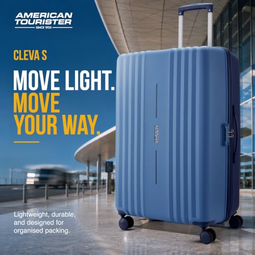 Image of American Tourister Cleva S | Luggage Trolley Bag (77 cm) | 360 8 Wheel Travel Luggage | 2 Compartments | Hard Luggage Polypropylene Suitcase | Mounted TSA Lock | 3 Years Warranty | Blue & Navy Blue
