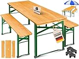 KESSER® Bierzeltgarnitur 3 teilig Gartenmöbel-Set | Klappbar 220 x 50 x 77cm | 2X Bierbänke 1x Biertisch | Festzeltgarnitur Biertisch Stehtisch Sitzgarnitur Holz 16-teiliges Bodenschoner-Set