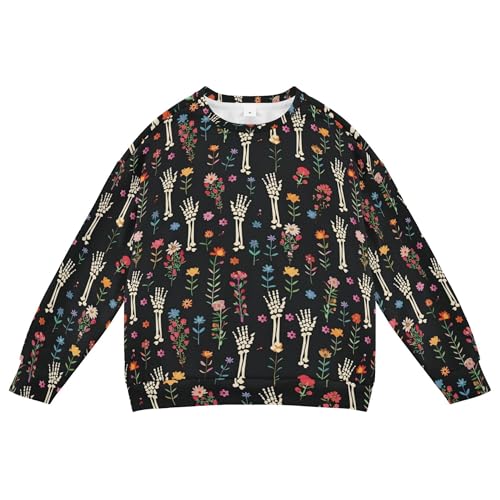 JUNZAN Cartoon Skeleton with Flowers Big Girls Sweatshirts Hoodies Crewneck Kids Hoodies Boys Athletic 4T