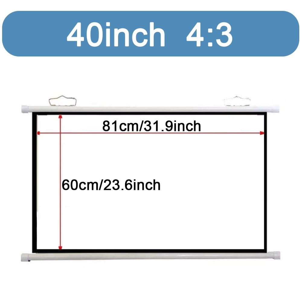Przenośny ekran projekcyjny ręczny wysuwany ekran projektora do kina domowego wewnątrz na zewnątrz ekran filmowy 4K, odporny na zagniecenia, 76.2 cm 101.6 cm 127.0 cm 152.4 cm 183 cm (40 cali (4:3))