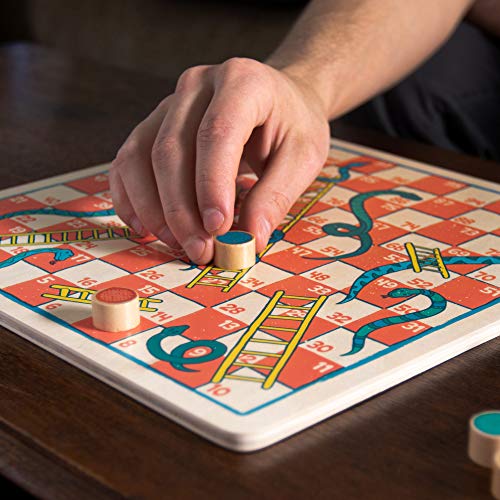 Ludo + Snakes & Ladders Wooden Board Game 2-Pack - Two Game Set In One Bundle - Children's Family Pachisi Learning Dice Games For Adults & Kids - Classic 12" X 12" Two-Sided Board For 2-4 Players #TOP6