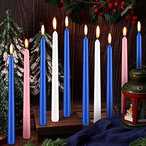 10 Stück blaue Adventskerze blaue Spitzkerzen Weihnachten Adventskerze lang brennende Spitzkerzen tropffreie Stabkerzen und geruchlose Kerzenständer Cover