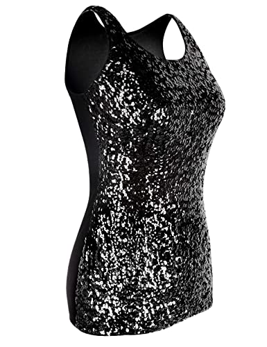 image for PrettyGuide Women Shimmer Glam Sequin Embellished Sparkle Tank Top Ves