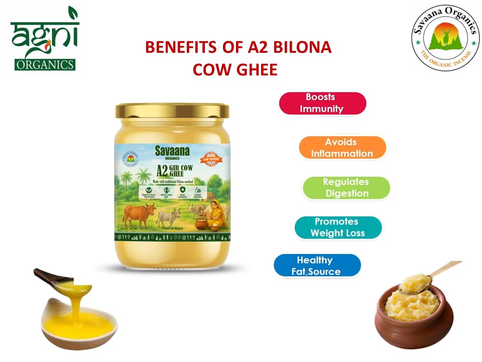 Image of Savaana Organics A2 Gir Cow Ghee 500ml - Pure Bilona Method Grassfed Desi Ghee | Nutrient-Rich, Aromatic & Healthy Traditional Cow Ghee in Glass Jar