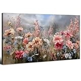 Cuadro Flores Abstractas Rosa, Impresión en Lienzo Vintage Flores Silvestres, Impresión Floral Contemporánea Decoración Pared para Sala de Estar Dormitorio Hogar Moderno y Romántico 50.8 x 101.6 cm