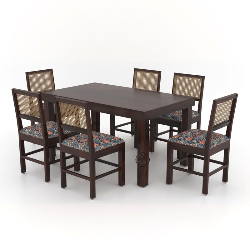 Image of VK Furniture Premium 6 Seater Dining Table Set for Home | Wooden Dining Set with Chairs | Modern Dining Furniture for Living Room & Kitchen | Stylish & Durable Dining Table (6 Seater) (Walnut Finish)