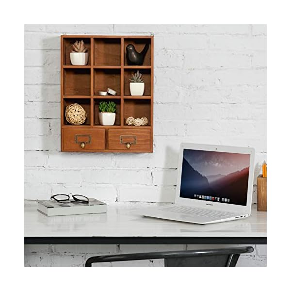 MyGift Vintage Freestanding/Wall Mounted Wooden Display Shelves w/ 2 Drawers Storage Shadow Box - Image 3