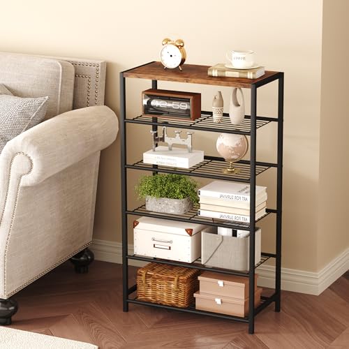 Image of HOMEFORT Shoe Rack 6-Tier, Shoe Storage Shelf, Industrial Shoe Tower, Narrow Shoe Organizer for Closet Entryway, Small Shoe Rack Table with Durable Metal Shelves, Rustic Brown
