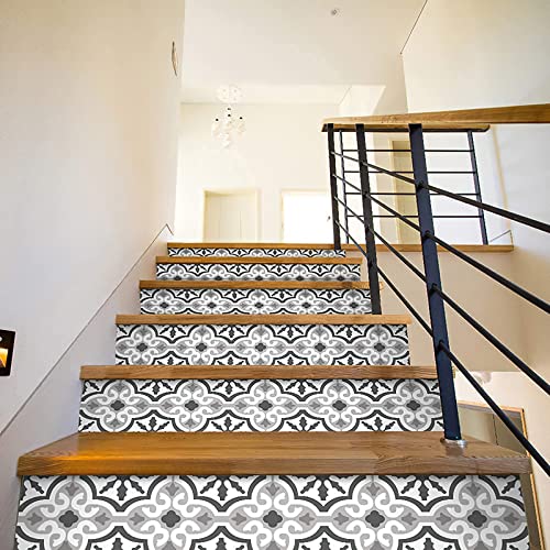 14 Stripes Self-Adhesive Stair Decals, 39.37"X7.09" Peel And Stick Vinyl Stair Risers Stickers For Steps, Diy Home Decorations, Moroccan Pattern #TOP5
