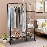 Metal Garment Rack, Free Standing Closet Storage Organizer w/ 5 Shelves & Hanging Bar, Open Wardrobe