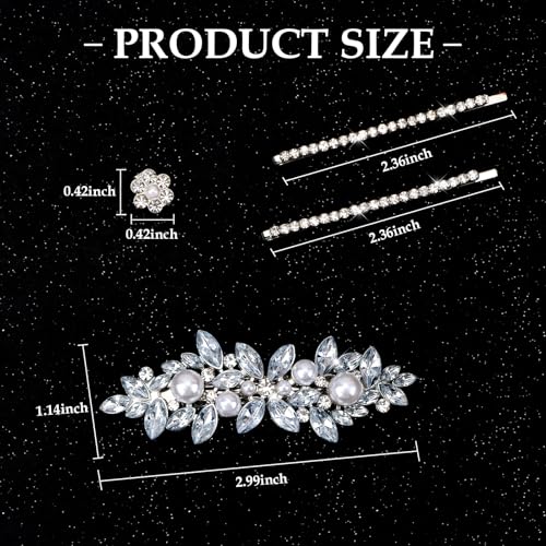 13 piezas de clips para el cabello con pedrería, incluyendo 10 clips miniatura de flores plateadas, 2 pasadores de cristal y 1 broche decorativo de pedrería con perlas para novias, mujeres y niñas miniatura 2