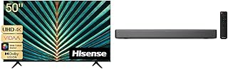 Hisense 50A7GV - 50 inch 4K Ultra HD VIDAA Smart TV & HS214 2.1ch Sound Bar with Built-in Subwoofer, 108W, All-in-one Compact Design with Wireless Bluetooth, Powered by Dolby Audio