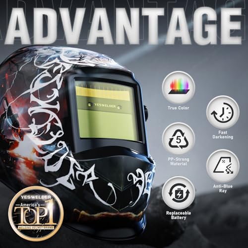 Image of YESWELDER Auto Darkening Welding Helmet, Blue Light Blocking, 1 /1 /1 /1 True Color Solar Powered Welding Hood with 2 Arc Sensors, Wide Shade 3.5 /9-14 Welder Mask for TIG MIG ARC and Grind