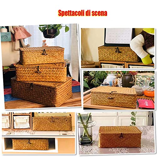 Cesto vimini con coperchio,bagno、 cestino