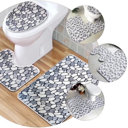 Alfombras de baño de tela de coral juego de 3 piezas mullidas para ducha 5