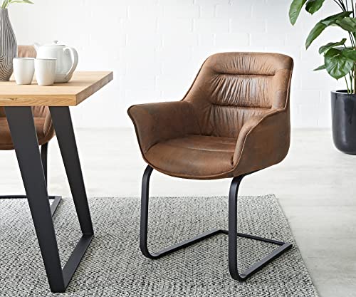 DELIFE Schwingstuhl Kaira-Flex Freischwinger flach Schwarz Braun Antik