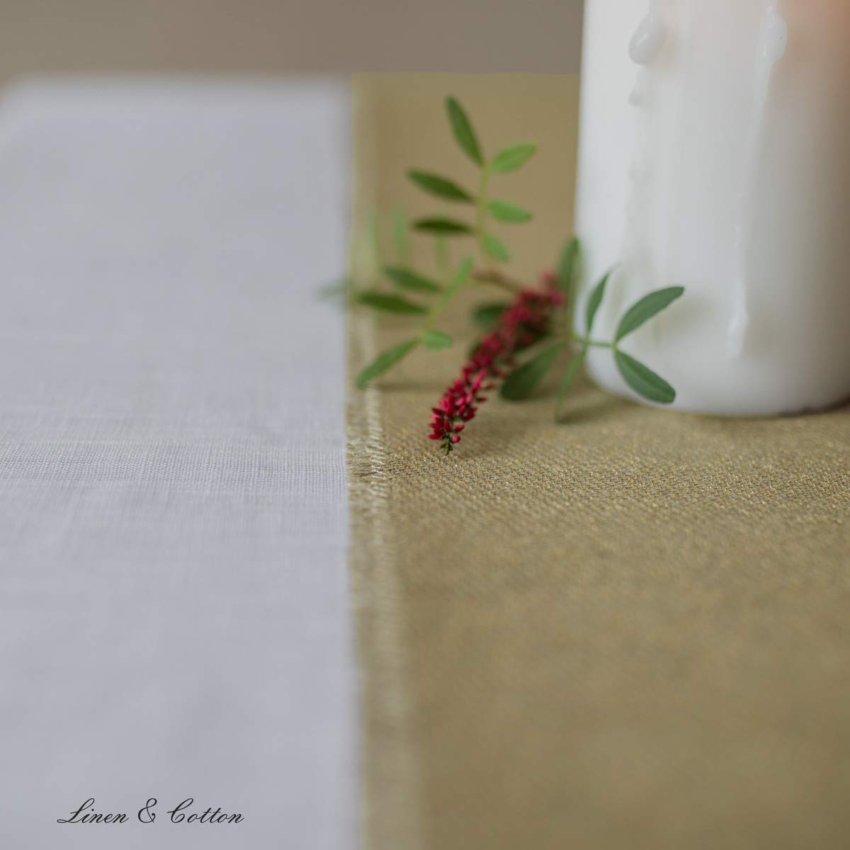 Linen & Cotton Tischläufer Stoff Tischband Tischdeko Aurum - 74% Leinen, 26% Baumwolle, Beige Gold (47 x 250 cm) Läufer Tisch Decken Deko für Home Küche Esstisch Hochzeit Geburstag Party Fest Event