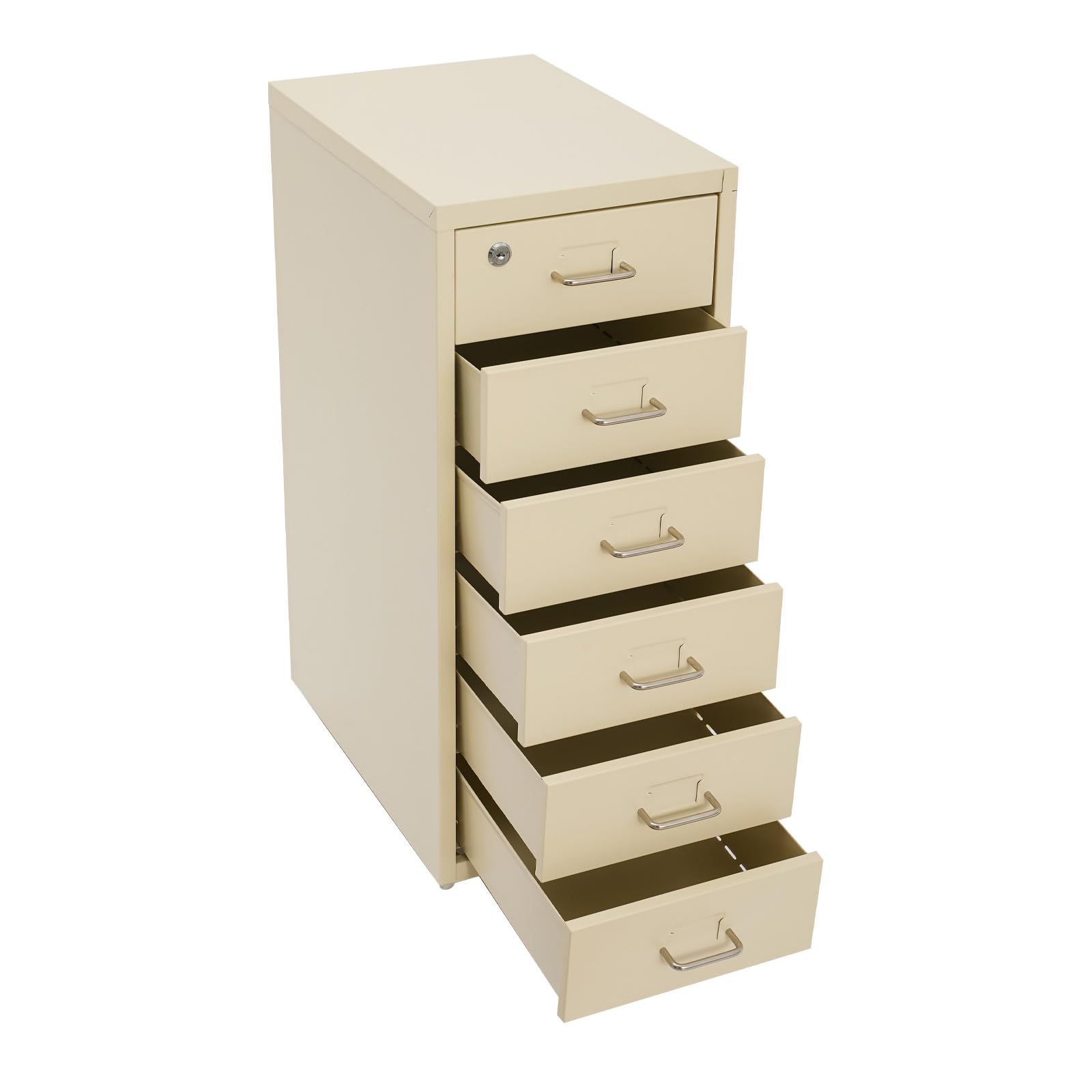 Abschließbarer Schrank Schreibtisch Unterschrank Rollcontainer mit Schubladen 6 Stufen Schubladenschrank Aufbewahrungsschrank Metallschrank Blechschrank für Büro, Arbeitszimmer (Beige)