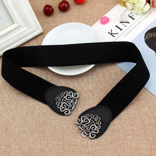Skirt Slim Fit Decorative Belt Carved Metal Buckle Waist Seal Elastic Belt Versatile Elastic Belt with Adjustable Fit4