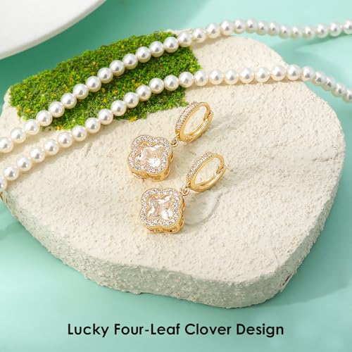 Image of Clover Earrings for Women Trendy 14K Gold Plated Four Leaf Stud Earrings Silver Flower Huggie Hoop Lucky Dangle Drop Earrings Jewelry St. Patrick's Day Christmas Anniversary Birthday Gift for Lover Daughter Mother Girlfriend