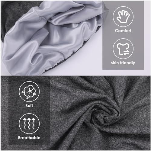 YUXIANLB 2PCS Satin Silk Sleep Cap for Women & Men - Soft & Elastic Hair Cap (1 Black + 1 Dark Gray) - Image 4