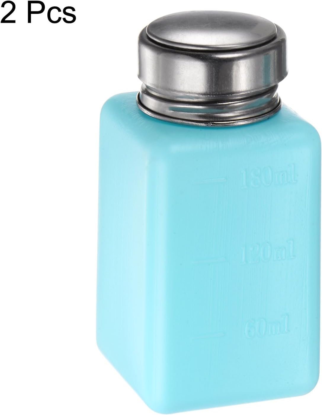 2pcs Solvent Alcohol Dispensers 180ml(6oz) Push Down Liquid Dispenser Pump Bottle with Sealing Stainless Steel Lid for Acetone Cleanser Polish Remover, Blue