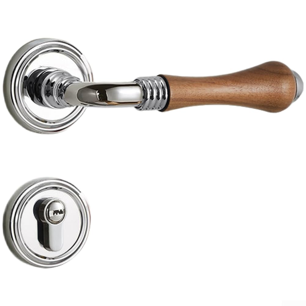 Verrou de porte d'intérieur en noyer vintage et zinc avec mécanisme magnétique