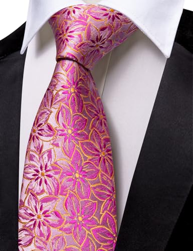 Image of Barry.Wang Floral Ties for Men Flower Necktie with Tie Clip Formal