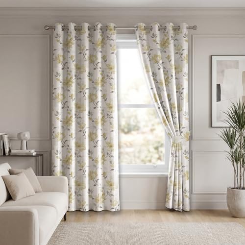 Image of LINENWALAS Printed Blackout Curtains for 9 Feet Long Door | Set of 2 | Digital Printed Floral Drapes | Thermal Insulated, Room Darkening Panels with Grommet Hanging for Living Room (Orlina)