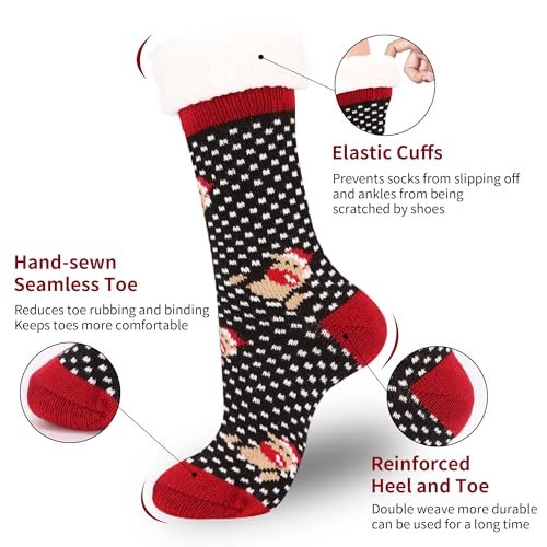 Image of JINBYJIN Fuzzy Socks for Women Cute Cozy Christmas Slipper with Grips Winter Home Sleeping Sherpa Leg Warmer Xmas Cabin Socks