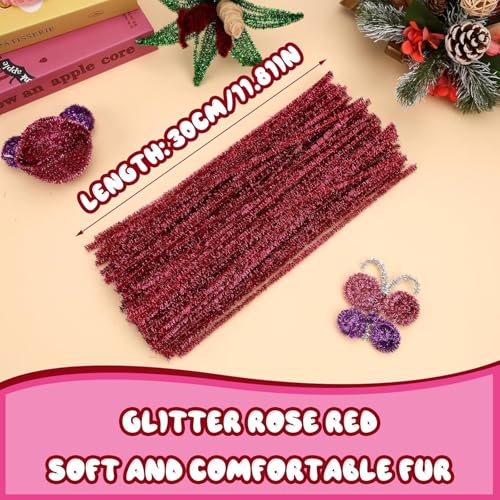 Image of Pipe Cleaners Craft, Pipe Cleaners Chenille Stem Fuzzy Sticks Craft Supplies for flowers making, Home DIY (Red Sparkle, 200pc)