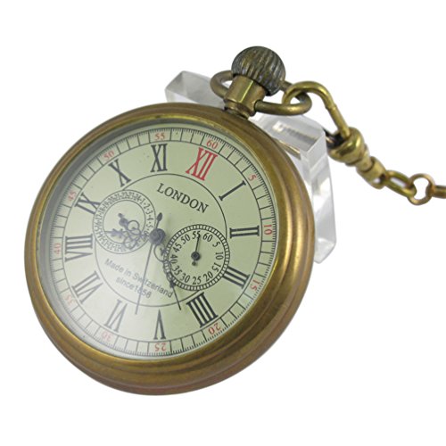 VIGOROSO Men’s Vintage Full Copper Hand-Wind Mechanical Second&24hours Sub-dials Pocket Watch in Box
