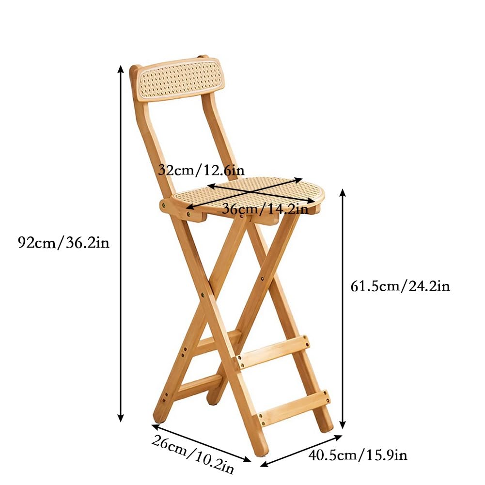 Składany Stołek Barowy z Naturalnego Bambus, Przenośne Składane Drewniane Krzesła, Stołek Kuchenny z Oparciem i Podnóżkiem do Domu, Kuchni i Śniadania (Size : Seat Height 61cm/24in)