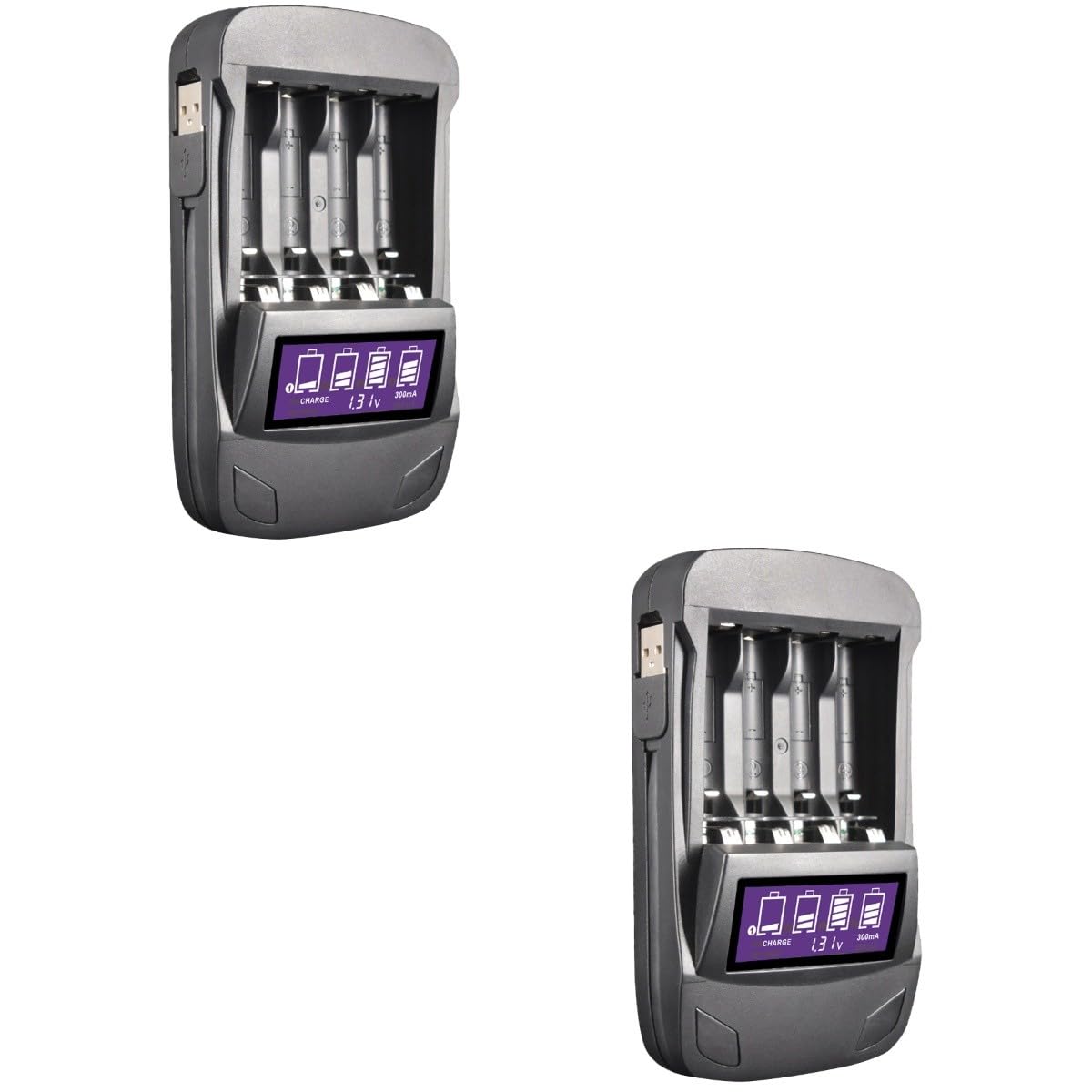 Gatuida 2pièces Chargeur De Batterie USB Intelligent à Emplacements avec Écran LCD Recharge Et Décharge Multifonctions pour Batteries AA AAA à Domicile Noir