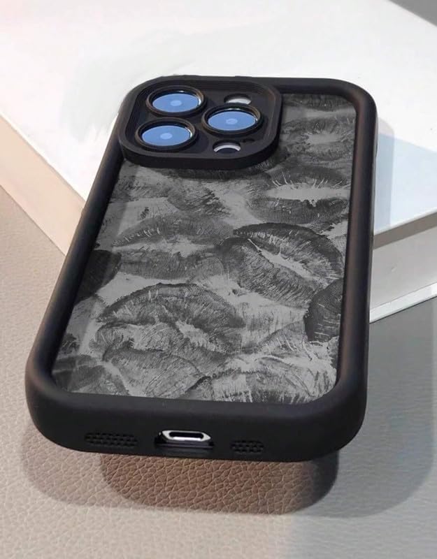 Image of COVERLY Lips Back Case Cover Compatible for iPhone 12 Pro | Hot 3D Sexy Lips Retro Embossed | 360 Camera Protection | Lipstick Kiss Cute Soft Touch Liquid Silicone Phone Case Cover (TPU | Black)