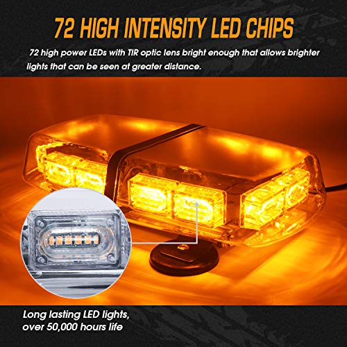Linkitom Led Strobe Flashing Light -72 Led High Intensity Emergency Hazard Warning Lighting With 4 Heavy Duty Strong Magnets And 16 Ft Straight Cord For Truck Vehicle Roof Safety (Amber) #TOP2
