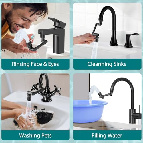 Image of CECEFIN 1440 Rotating-Faucet-Extender Sink Aerator - 1080+360 Large-Angle Splash Tap Extension with 2 Water Outlet, Swivel Multifunctional Robotic Arm for Kitchen /Bathroom, Black