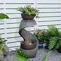 Takamota Outdoor Water Feature Patio Fountain with LED Lights, 31.9" Resin Garden Waterfall Fountain Outdoor, Modern S-Shaped Bowl Design Water Feature for Porch, Garden, Yard, Home Decor, Grey