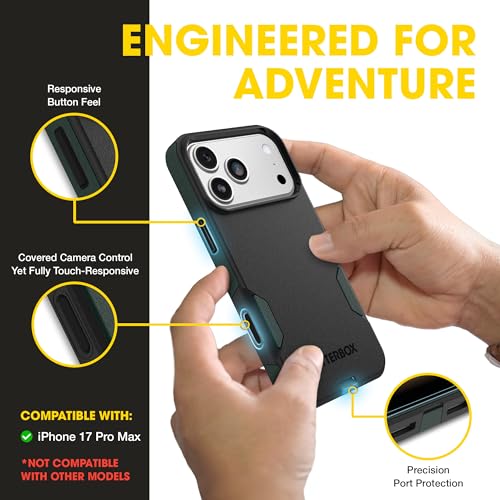 Image of OtterBox iPhone 17 Pro Max (Only) - Commuter Series Case - Built-in MagSafe - Thin, Dual-Layer, Pocket-Friendly, Port Cover - Forest Night (Black /Green)
