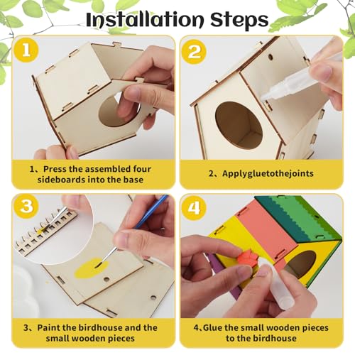 Kayqbonke 4 Stück Vogelhaus Bausatz für Kinder, DIY Holz Vogelhaus zum Bemalen Mit Farbform, Bastelset für Mädchen Jungen Kleinkinder