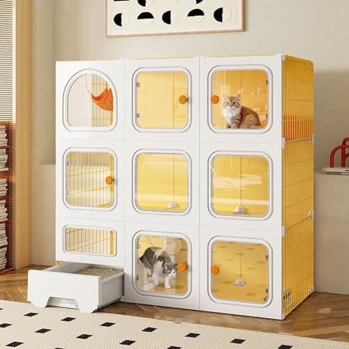 Cage d'intérieur pour chat pliable avec litière | Grand parc de jeu modulable